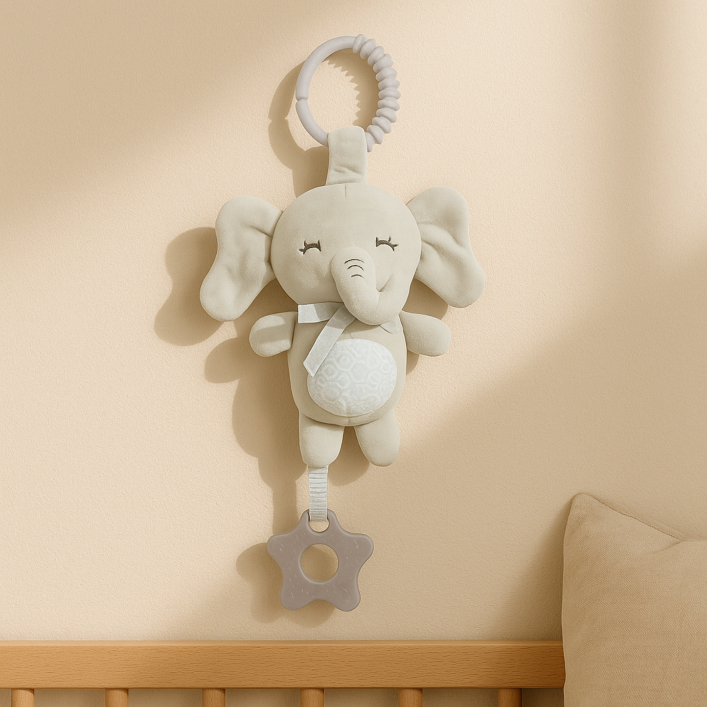 Doudou de dentition à accrocher – Jouet d’éveil bébé