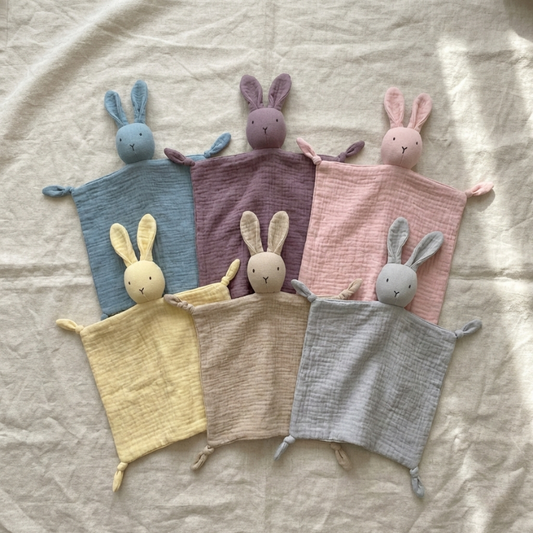 Doudous bébé en coton mousseline en forme de lapin, doux et rassurants pour nouveau-né