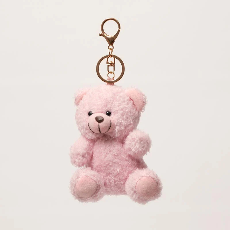 Doudou ours rose avec mousqueton, à attacher sur porte-bébé ou sac pour bébé