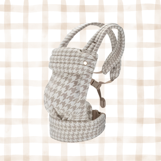 Porte-bébé physiologique et ergonomique HelloBiboo motif pied-de-poule beige